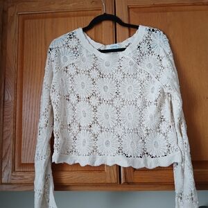 ViVI Cream Floral Crochet Blouse Size LG